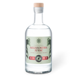 Clear bottle of Aguardente Anise with a green label on a white background