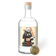Bottle of Carrie Nation Gin with a label featuring an illustration of Carrie Nation and a gold CA Craft Spirits Medal on a blank background